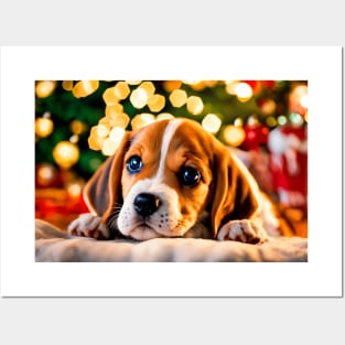 Cute Beagle Dog Puppy Christmas Posters and Art